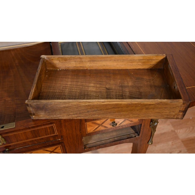 1890s Antique French Louis XV Walnut & Satinwood Coiffeuse Makeup Vanity Desk For Sale - Image 14 of 18