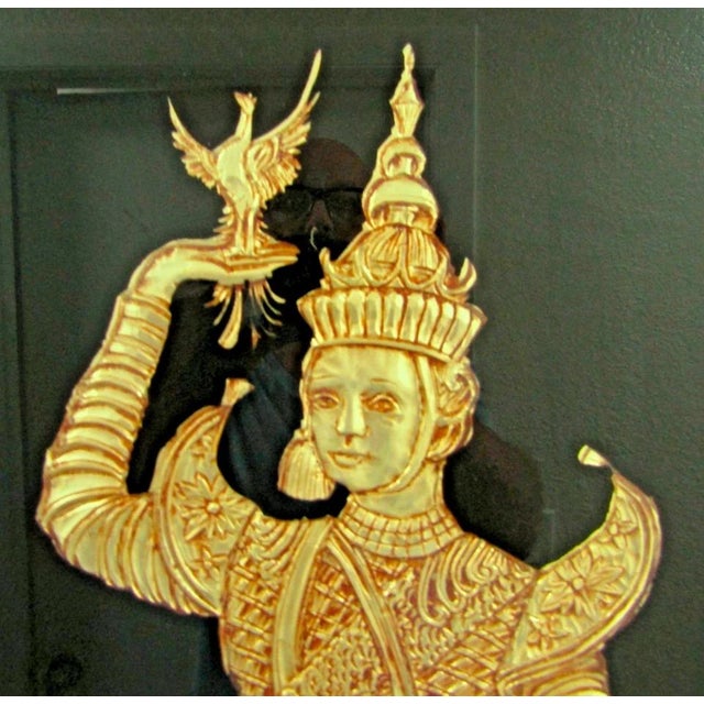 Figurative 1960s Large Sebet Silverman Verre Églomisé Thai Gold Leaf Sculptural Wall Art For Sale - Image 3 of 13