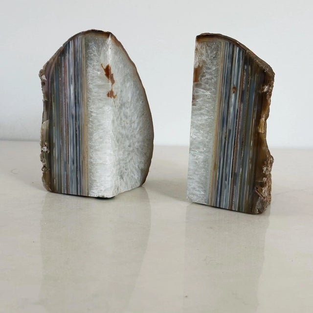 Antique Geode Bookends Composed of Both White Quartz and White Agate, a Pair For Sale In Los Angeles - Image 6 of 8