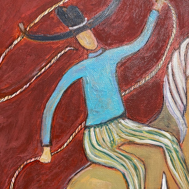 2020s Original Cowboy Horse Painting in Gilded Frame | Small Fine Art Acrylic | Whimsical Equestrian Art | Palm Beach Style | 13 X 13 Framed For Sale - Image 5 of 5