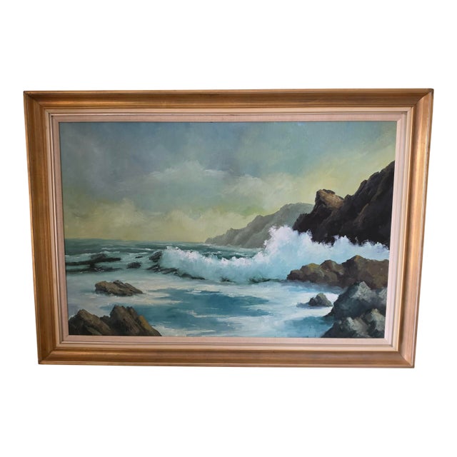 1950s Robert Wee Signed Large Seascape Oil Painting 41x27 “ For Sale