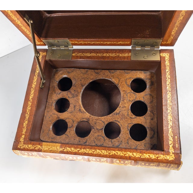 Mid-Century French Faux Leather Book Decanter Tantalus Bar Set For Sale - Image 11 of 12
