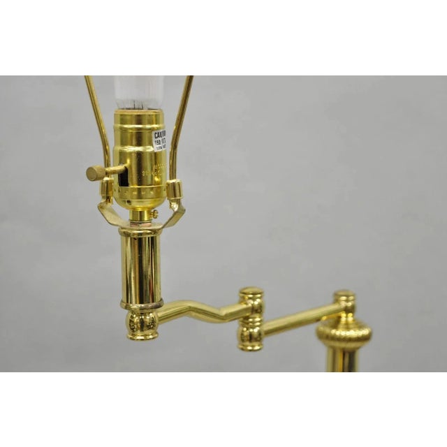 Vintage Traditional Polished Brass Swing Arm Reading Pole Floor Lamp W/ Shade For Sale In Philadelphia - Image 6 of 12