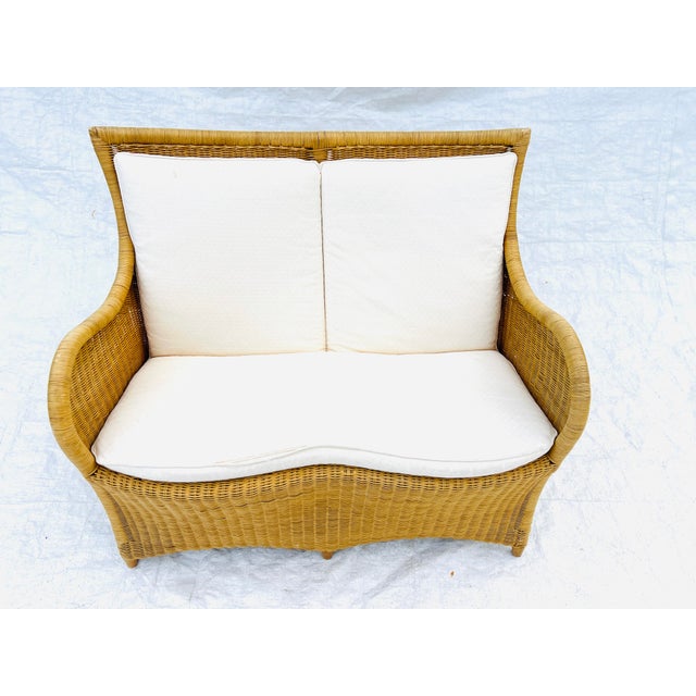 Contemporary Contemporary Lloyd Flanders Wicker Patio Loveseat Attributed For Sale - Image 3 of 9