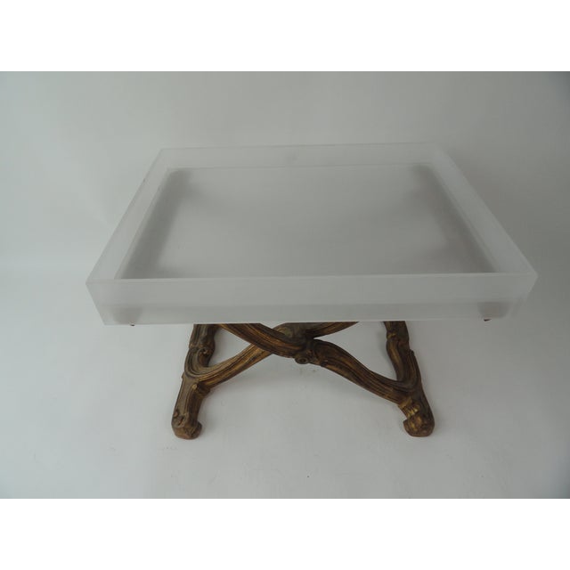 Louis XV-style ployant. Carved gilded wood base with custom sand blasted acrylic tray top. Looks great between a pair of...