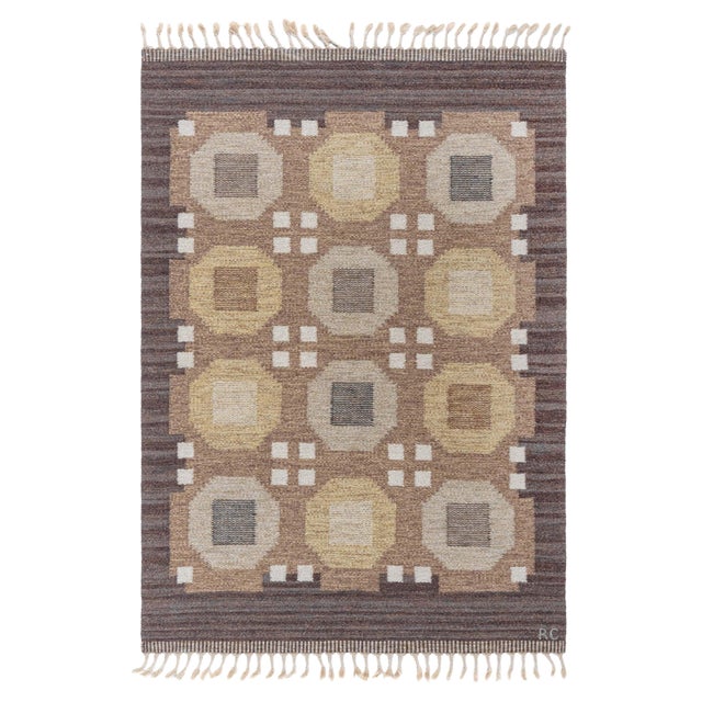 Doris Leslie Blau Vintage Swedish Flat Weave Rug by Rakel Carlander For Sale