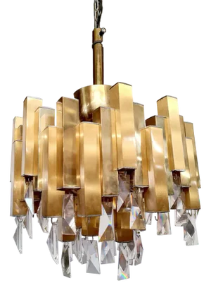 Vintage Pure Brass Chandelier Hanglamp Lamp in Lumica, 1970s