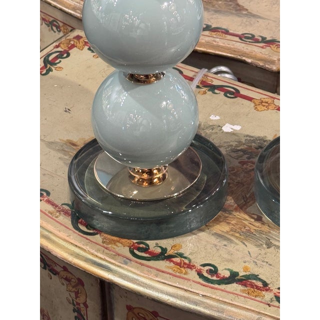 Murano Pale Green Glass Ball Form Lamps - a Pair For Sale - Image 4 of 6