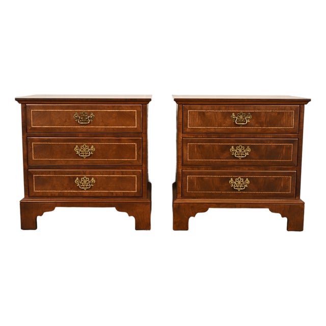 E. J. Victor Georgian Mahogany Three-Drawer Nightstands or Bachelor Chests, Newly Refinished For Sale