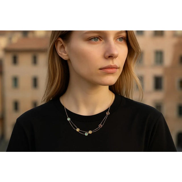 Elevate your collection with this Milor 14K gold necklace, crafted in Italy in the 21st century, showcasing six bezel-set...