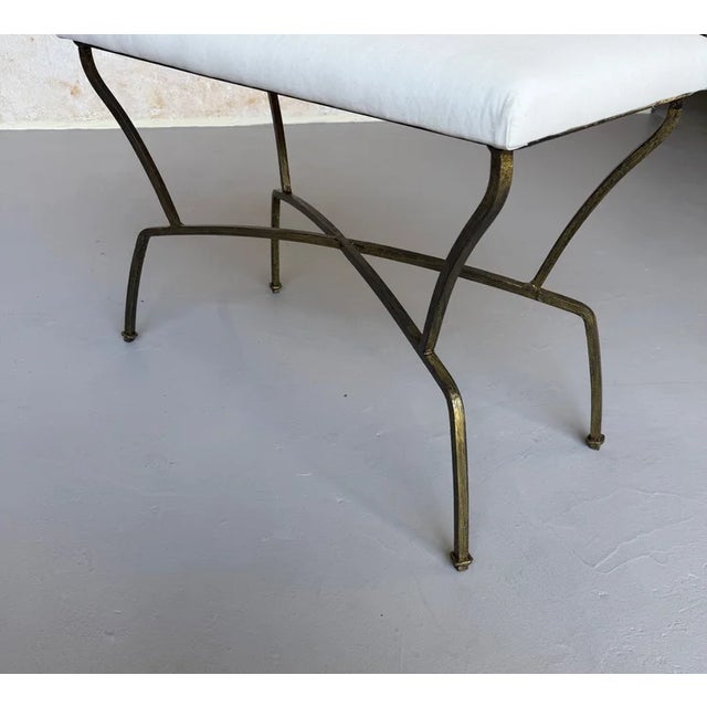 Pair of Spanish Mid-Century Modern Style Gilt Iron Benches With X-Stretchers For Sale - Image 16 of 18