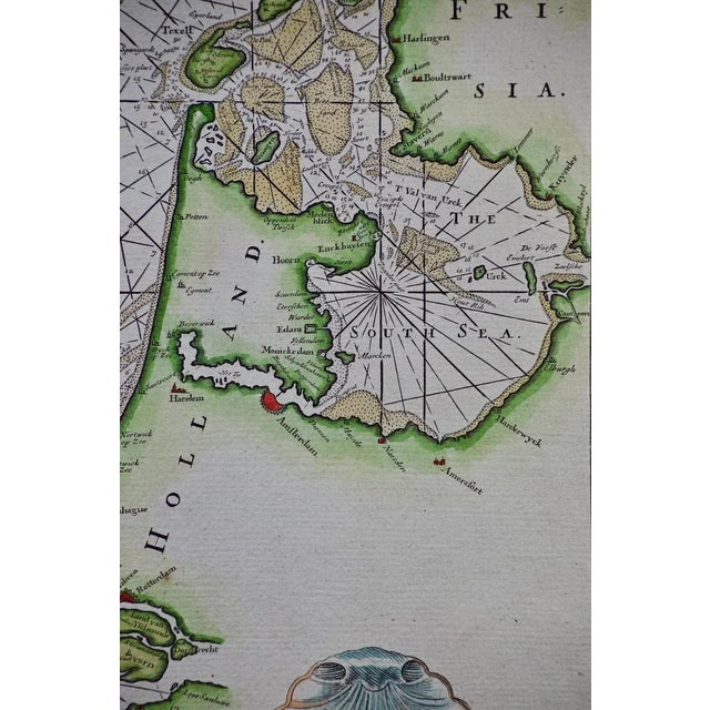 Paper Flanders, Holland & Norfolk: Hand-Colored 17th Century Sea Chart by Collins For Sale - Image 7 of 7