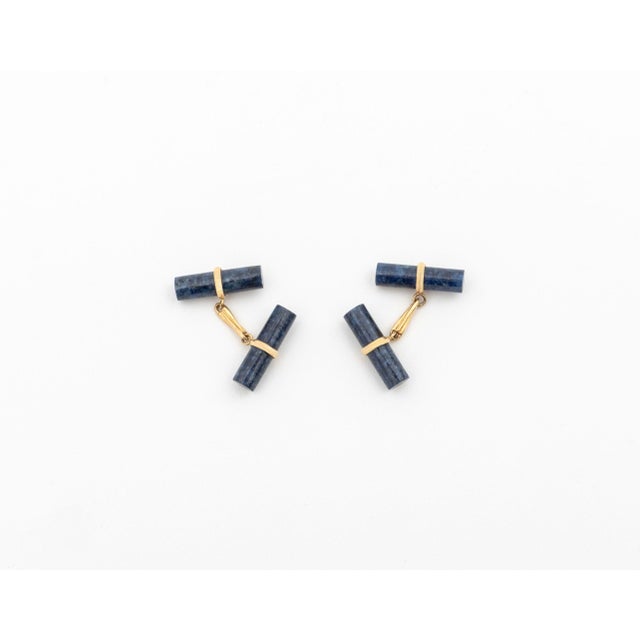 1950s 14k Yellow Gold Lapis Cufflinks For Sale - Image 5 of 8