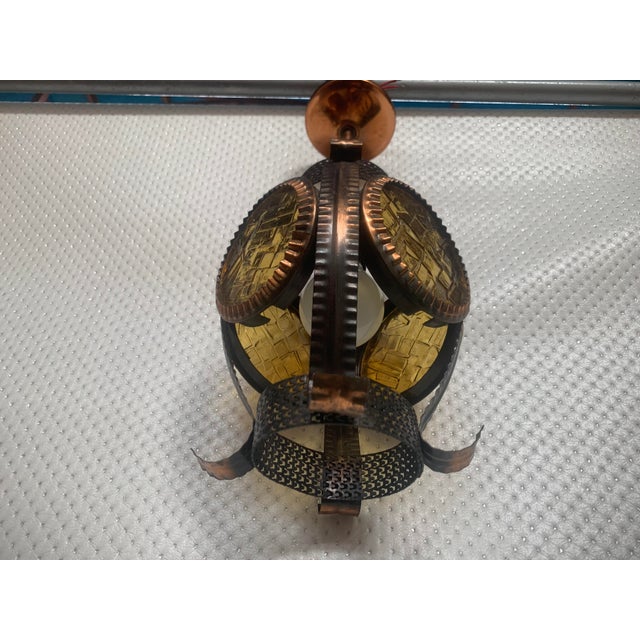 Vintage Hanging Lamp in Metal and Copper with Honey Glass, 1970s For Sale - Image 16 of 18