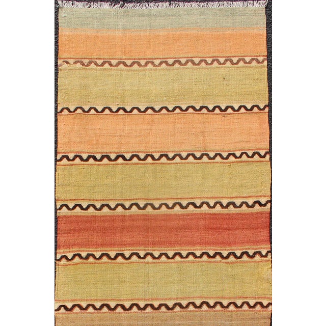 Turkish Kilim runner with stripes in red, green, yellow, orange, Keivan Woven Arts / rug country of origin / type: Turkey...