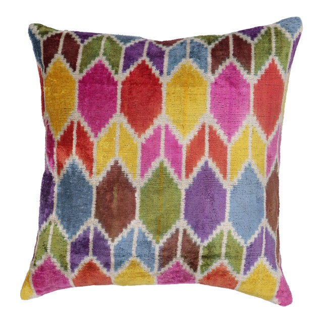 Contemporary Velvet Multi Color Throw Pillow With Down Insert For Sale
