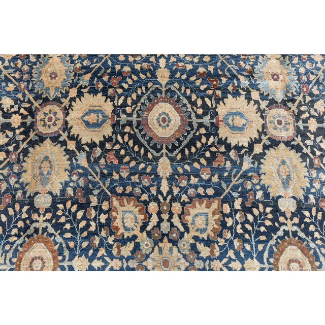 Antique Persian Tabriz Botanic Blue Red Beige Handmade Wool Carpet For Sale - Image 4 of 10