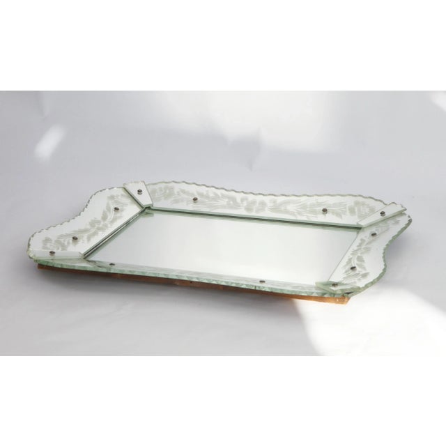1950s Venetian Rectangular Silver Mirror with Cut Floral Details, Italy, 1950s For Sale - Image 5 of 11