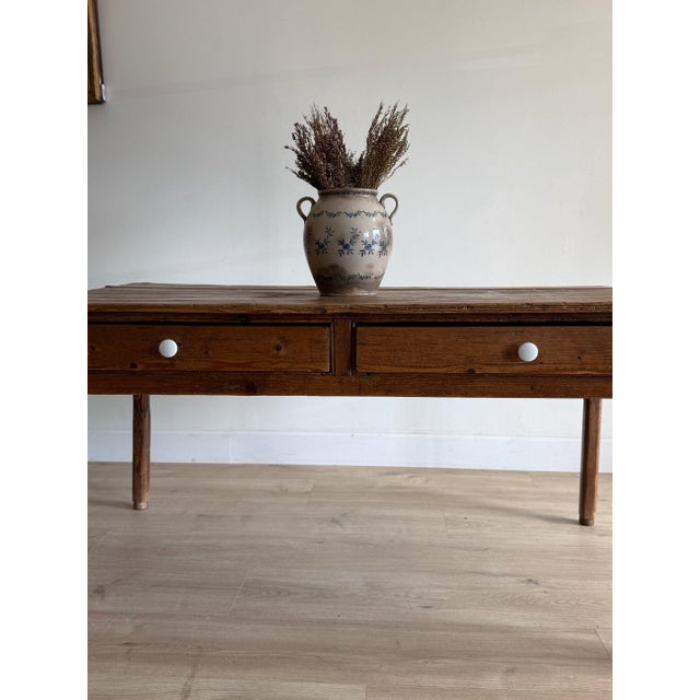 Victorian 19th Century English Victorian Pine Farm Table For Sale - Image 3 of 9