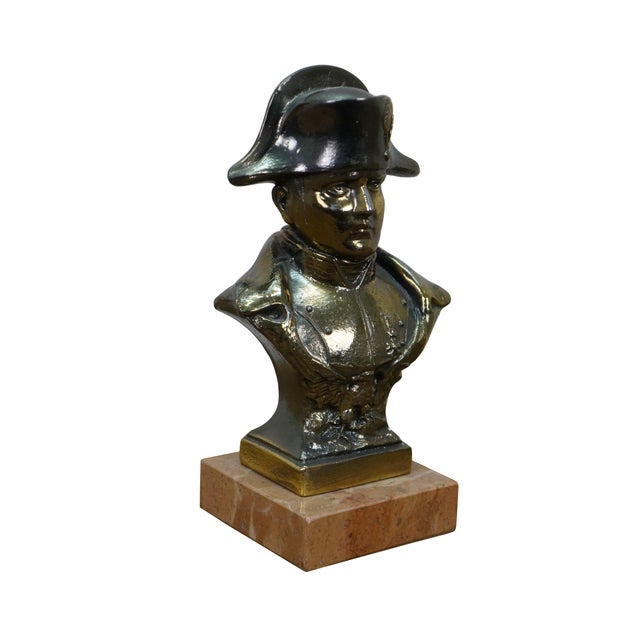 French Cast Spelter Metal Bust of Napoleon Library Statue Paperweight Marble Base 7" For Sale - Image 3 of 12
