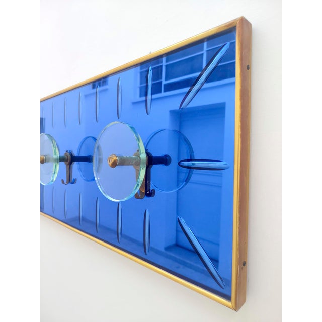Vintage Space Age Italian Wall Coat Hanger in Blue Glass and Brass by Murano for Cristal Art, 1970s For Sale - Image 6 of 11