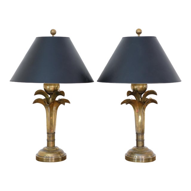 1970s Hart Associates Style Hollywood Regency Brass Palm Tree Lamps For Sale