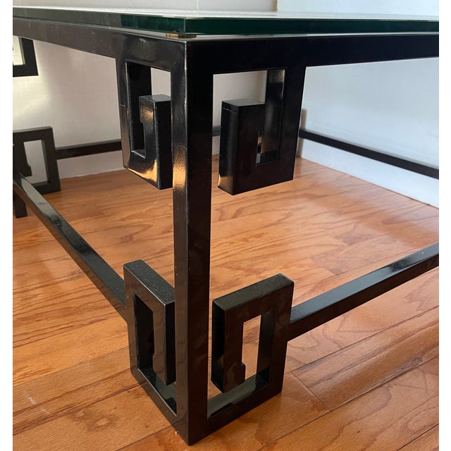 Black Lacquered Coffee Table Greek Key Accent For Sale - Image 4 of 10