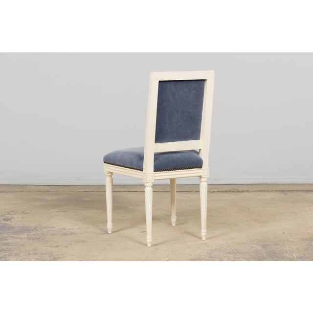 Antique French Louis XVI Style Painted Side Chairs W/ Blue Mohair – A Pair For Sale - Image 12 of 18