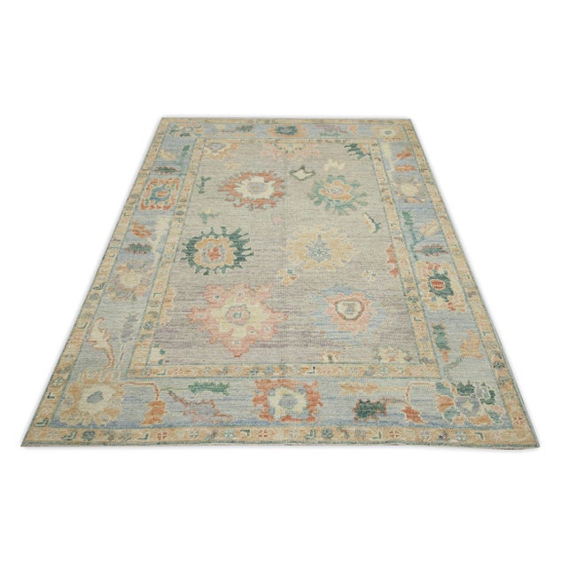 Early 21st Century Early 21st Century Multicolor Floral Design Handwoven Wool Turkish Oushak Rug 4'11" X 6'10" For Sale - Image 5 of 7