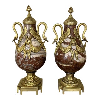 Pair of 19th Century Marble & Bronze Cassolettes For Sale