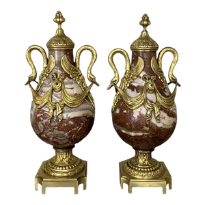 Pair of 19th Century Marble & Bronze Cassolettes