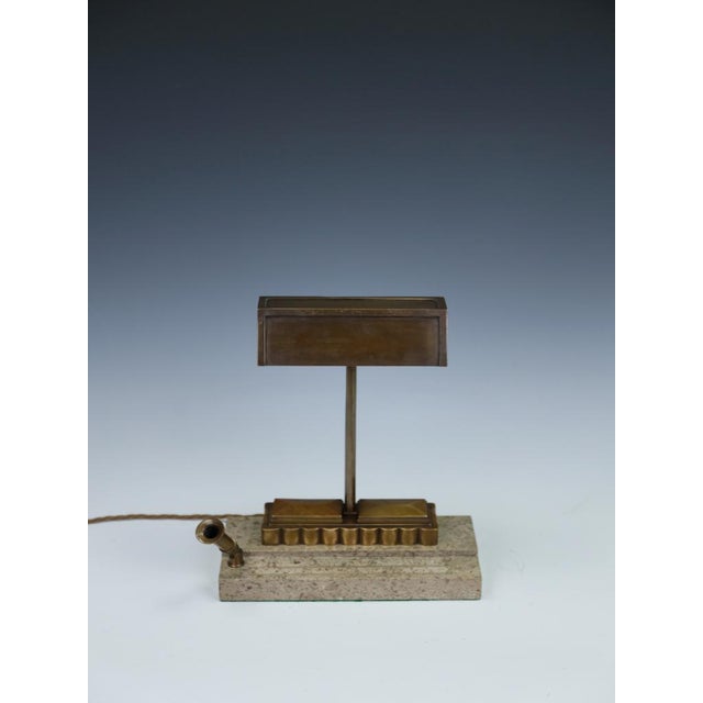 Metal Art Deco Bronze Desk Lamp with Fossiliferous Limestone Base, 1930s For Sale - Image 7 of 18