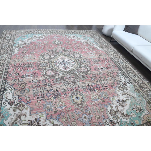 1970s Vintage Persian Handmade Wool Cotton Light Pink Area Rug For Sale - Image 4 of 11