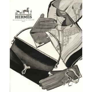 1956 French Hermes Advertisement Print-Handbag Glove, Scarf, Riding Stirrup,-Matted For Sale