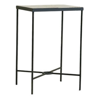 Tall French Iron + Travertine End Table, 1960s For Sale