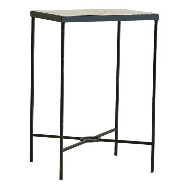 Tall French Iron + Travertine End Table, 1960s For Sale