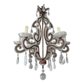 20th Century French Wrought Iron Rock Crystal Chandelier For Sale