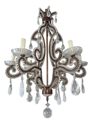 20th Century French Wrought Iron Rock Crystal Chandelier