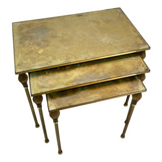 Brass Nesting Tables from Maison Baguès, France, 1950s, Set of 3 For Sale