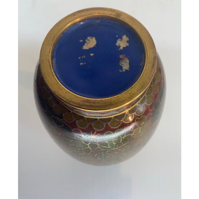 Burgundy Vintage Cloisonné Vase For Sale - Image 8 of 9