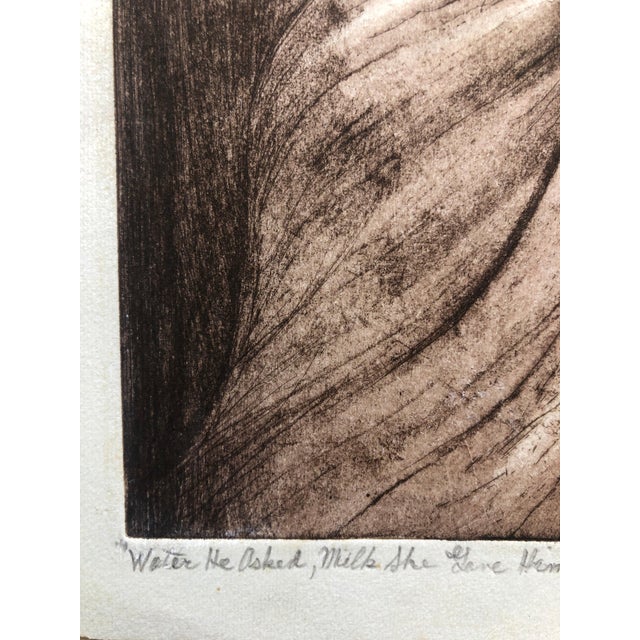 Modern Shulamith Wittenberg Miller, "Water He Asked Milk She Gave Him" Etching Israeli Judaica Bezalel School Woman, 1966 For Sale - Image 3 of 6