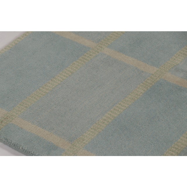 Traditional Rug & Kilim’s Swedish Art Deco Inspired Rug in Dusty Blue With Geometric Pattern For Sale - Image 3 of 8