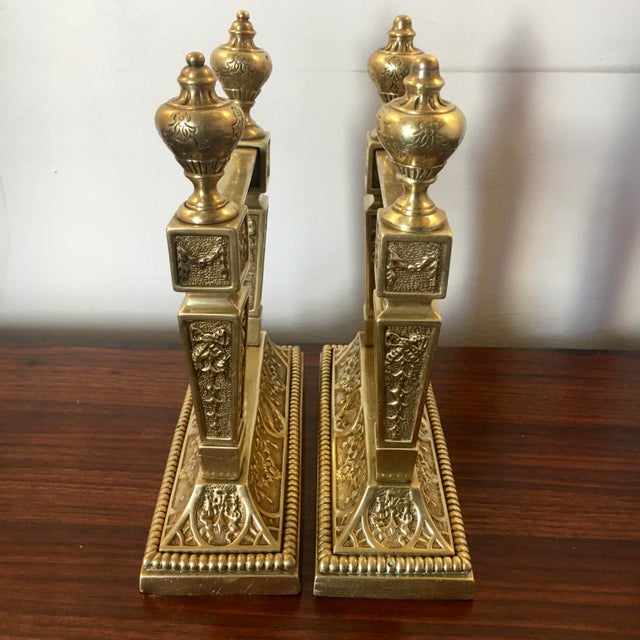 Metal Solid Brass Aesthetic Movement Fireplace Andirons For Sale - Image 7 of 12