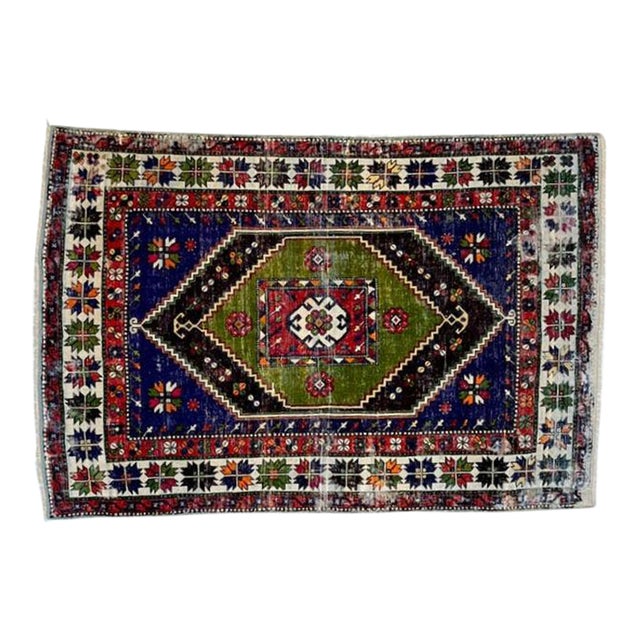 Distressed Colorful Vintage Turkish Rug , 5'8" X 8'4" For Sale