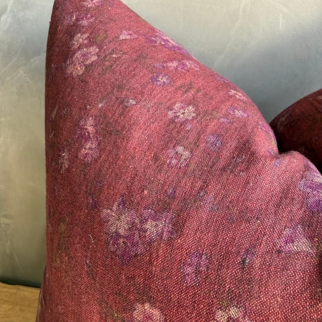 Cora Burgundy Floral Pillow With Down Inserts 20" X 20" For Sale In Los Angeles - Image 6 of 6