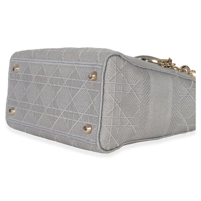 Textile Gray Canvas Cannage Embroidered Medium Lady D-Lite Bag For Sale - Image 7 of 9