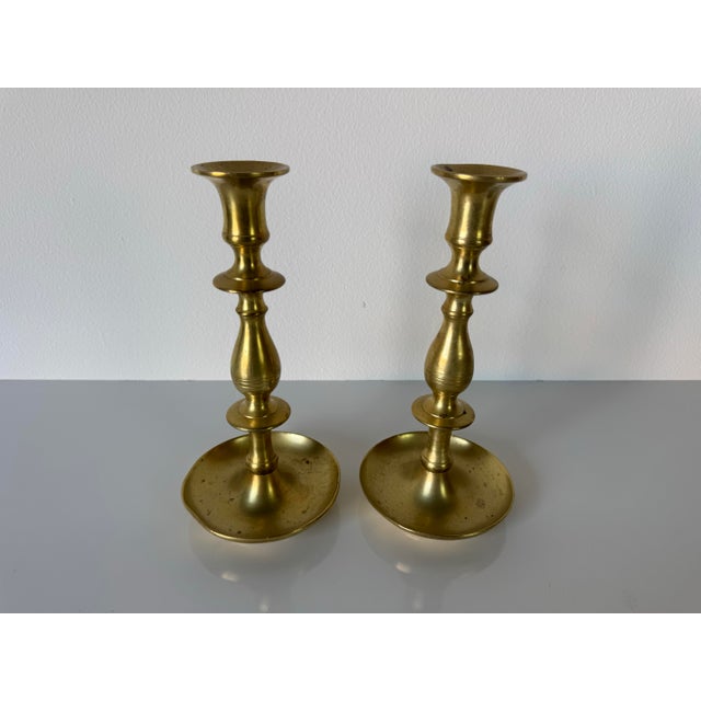 Hollywood Regency Vintage Solid Brass Candlestick Holders – Pair For Sale - Image 3 of 8