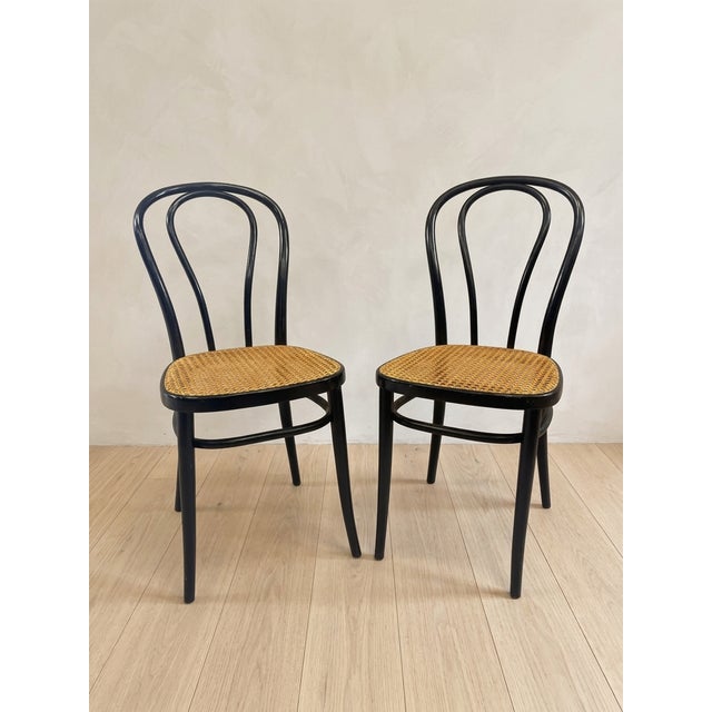 Wood Bentwood Chairs with Vienna Straw Seat by Thonet for Herbatschek, Poland, 1960s, Set of 2 For Sale - Image 7 of 7