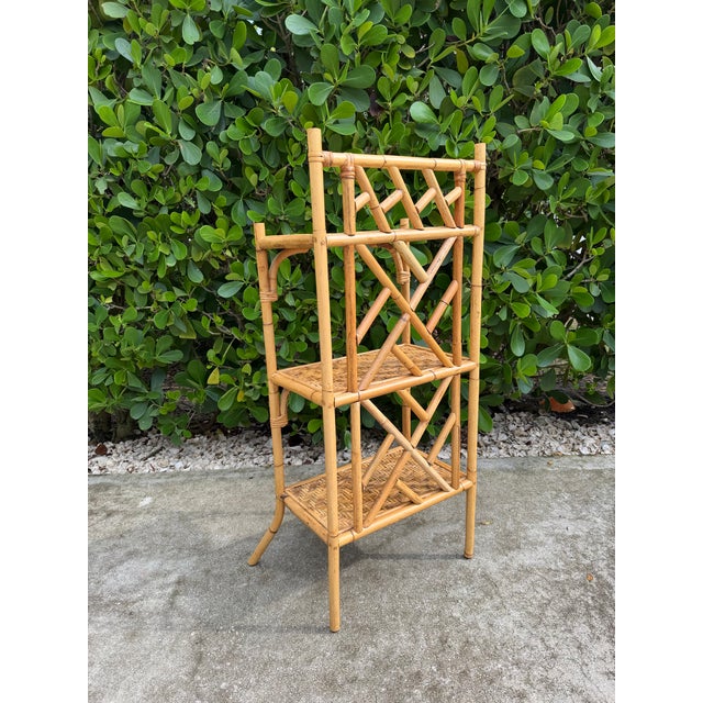 Vintage Fretwork Bamboo & Rattan Étagère For Sale - Image 10 of 12