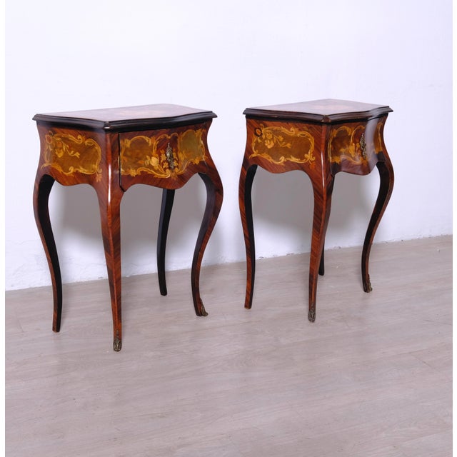 Beautiful wooden console table with inlaid decoration, Louis XV style, with drawer, well-maintained, Italy, 1960s....